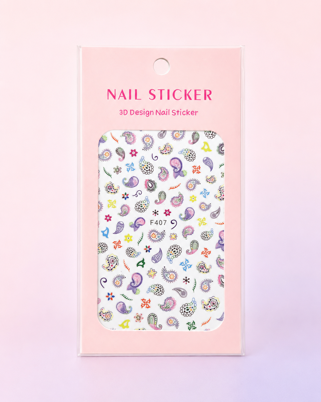 Nail Sticker 3D F407 Diseño Paisley Multicolor para Uñas