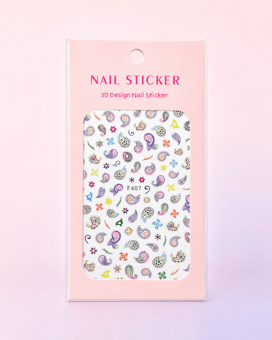 Nail Sticker 3D F407 Diseño Paisley Multicolor para Uñas