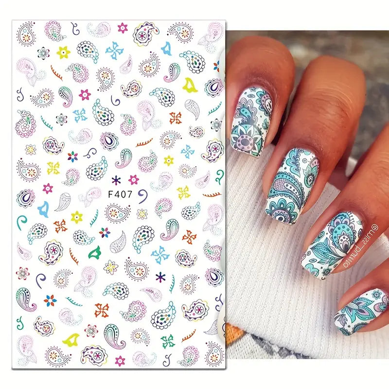 Nail Sticker 3D F407 Diseño Paisley Multicolor para Uñas