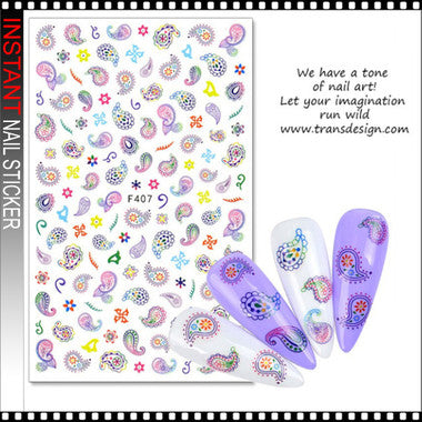 Nail Sticker 3D F407 Diseño Paisley Multicolor para Uñas