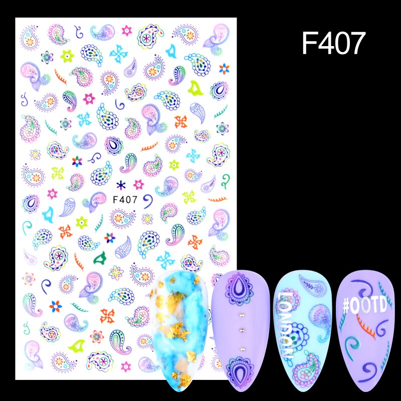 Nail Sticker 3D F407 Diseño Paisley Multicolor para Uñas
