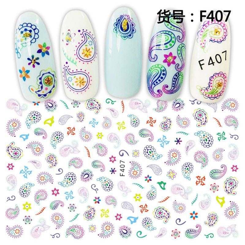 Nail Sticker 3D F407 Diseño Paisley Multicolor para Uñas