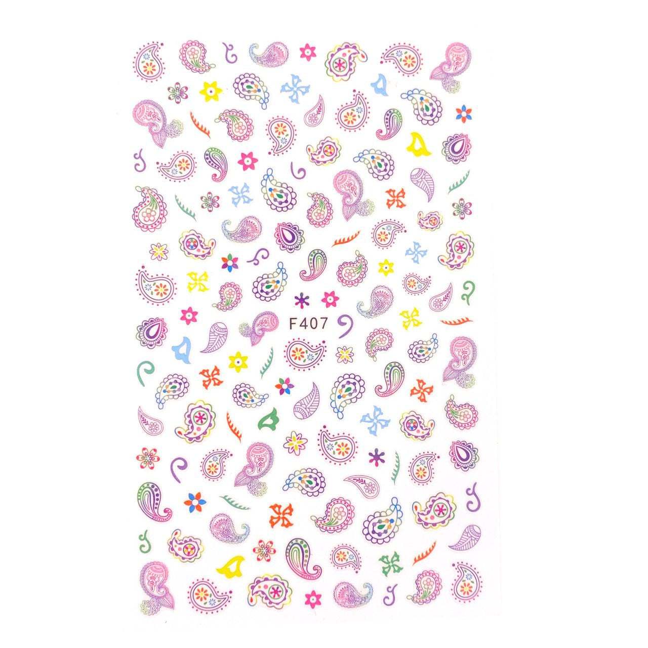 Nail Sticker 3D F407 Diseño Paisley Multicolor para Uñas
