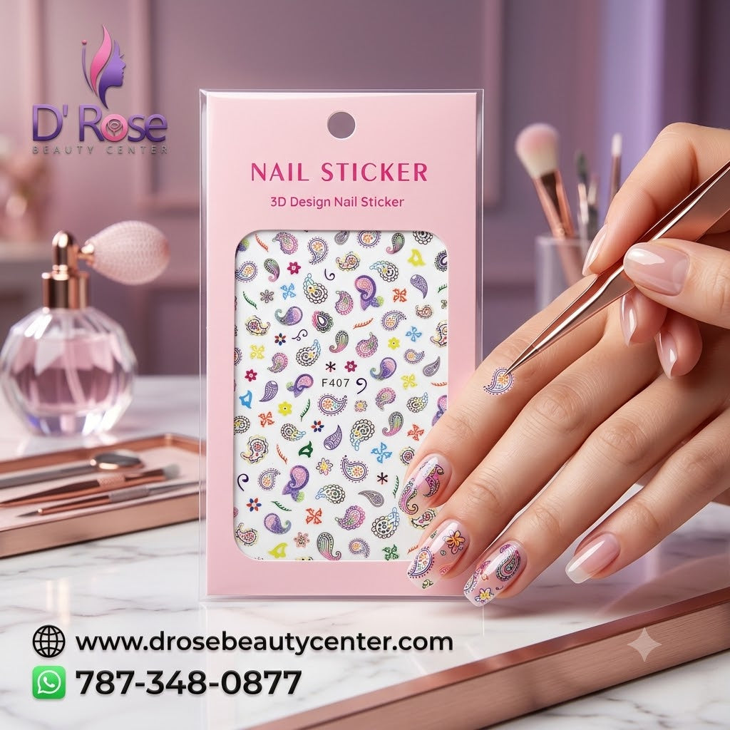 Nail Sticker 3D F407 Diseño Paisley Multicolor para Uñas