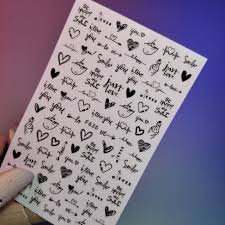 Spiral Nail Stickers F636 – Frases Románticas, Corazones y Diseños Negros