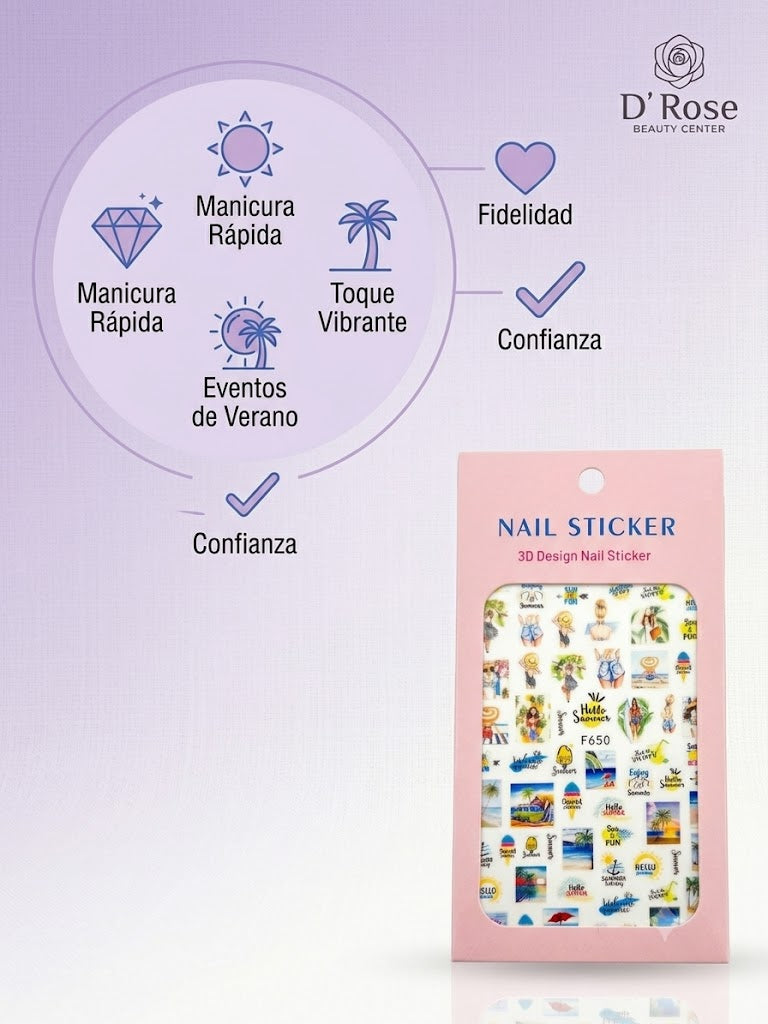 Nail Sticker 3D F650 con Diseños de Verano para Uñas