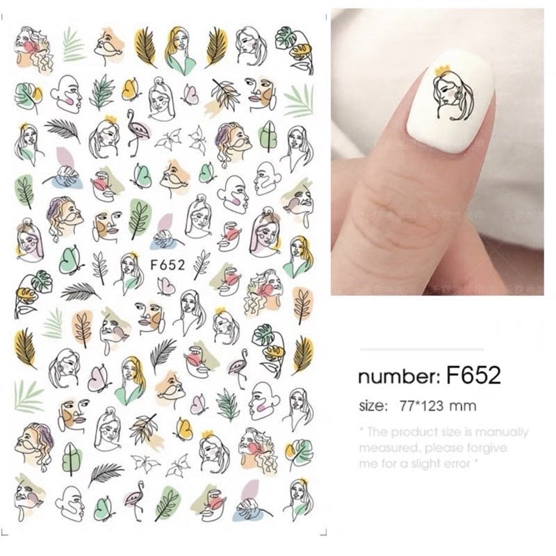 Nail Stickers para Uñas Rostros Abstractos y Diseños Botánicos F652