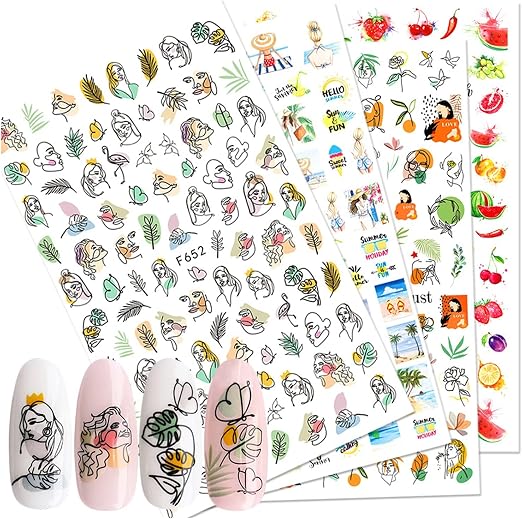 Nail Stickers para Uñas Rostros Abstractos y Diseños Botánicos F652