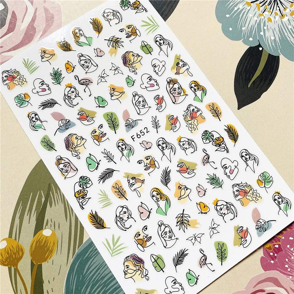 Nail Stickers para Uñas Rostros Abstractos y Diseños Botánicos F652