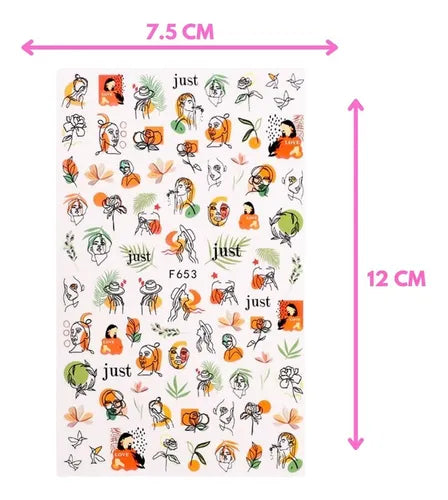 Nail Stickers para Uñas Diseños Abstractos y Botánicos F653