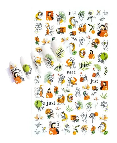 Nail Stickers para Uñas Diseños Abstractos y Botánicos F653