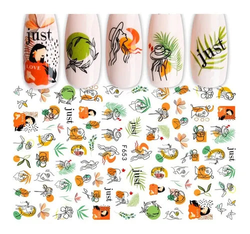 Nail Stickers para Uñas Diseños Abstractos y Botánicos F653