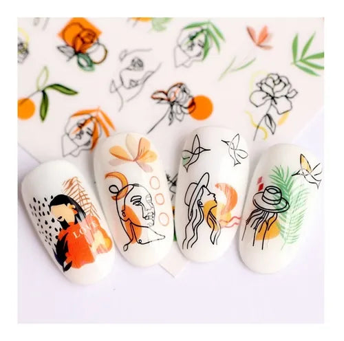 Nail Stickers para Uñas Diseños Abstractos y Botánicos F653
