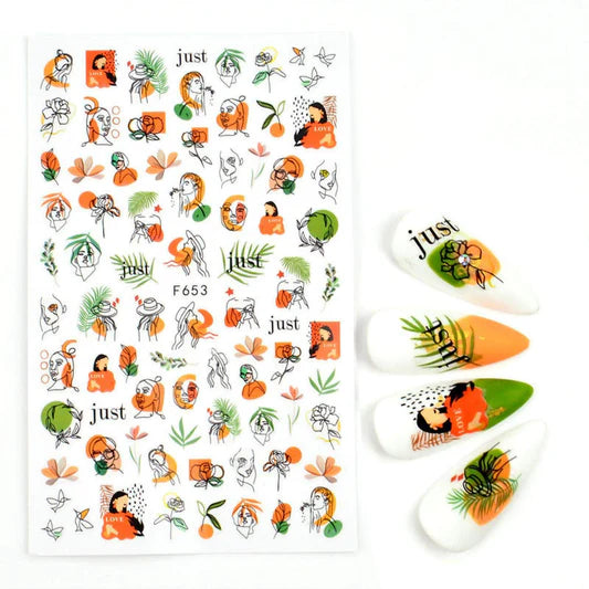 Nail Stickers para Uñas Diseños Abstractos y Botánicos F653