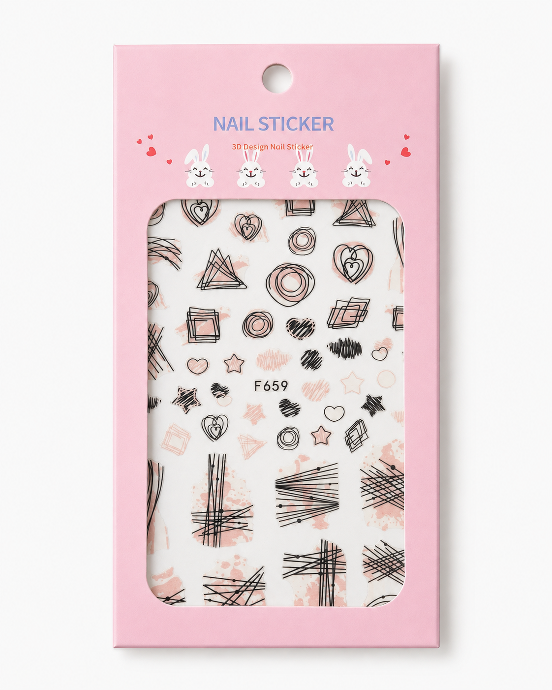 Nail Sticker 3D F659 – Diseños Abstractos en Negro y Rosa