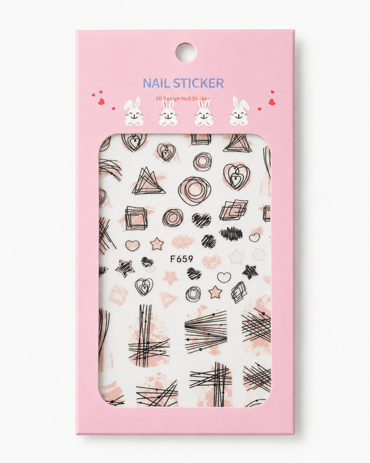 Nail Sticker 3D F659 – Diseños Abstractos en Negro y Rosa