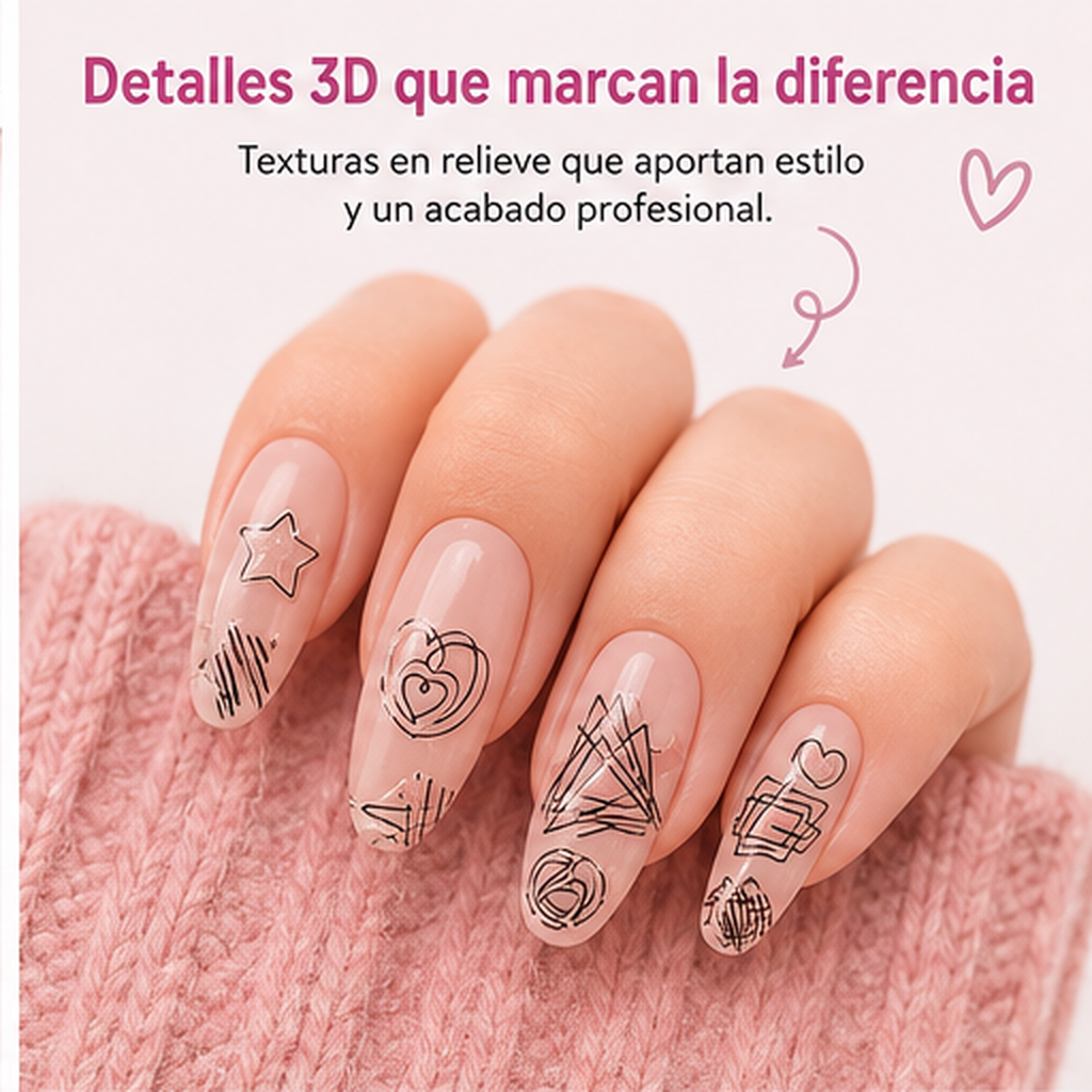 Nail Sticker 3D F659 – Diseños Abstractos en Negro y Rosa