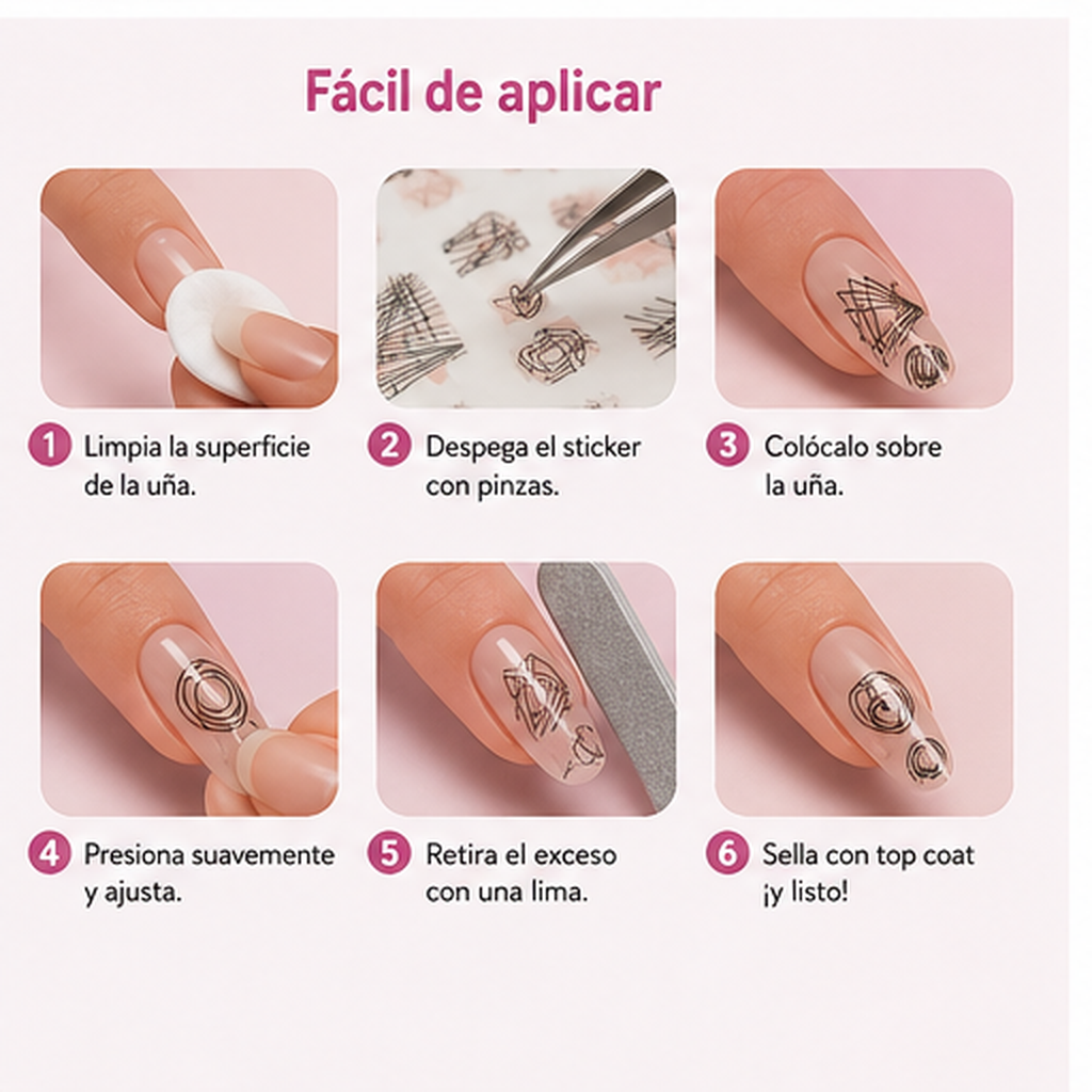 Nail Sticker 3D F659 – Diseños Abstractos en Negro y Rosa