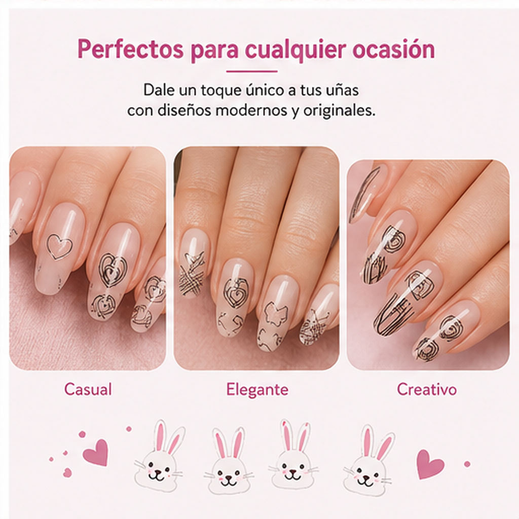 Nail Sticker 3D F659 – Diseños Abstractos en Negro y Rosa