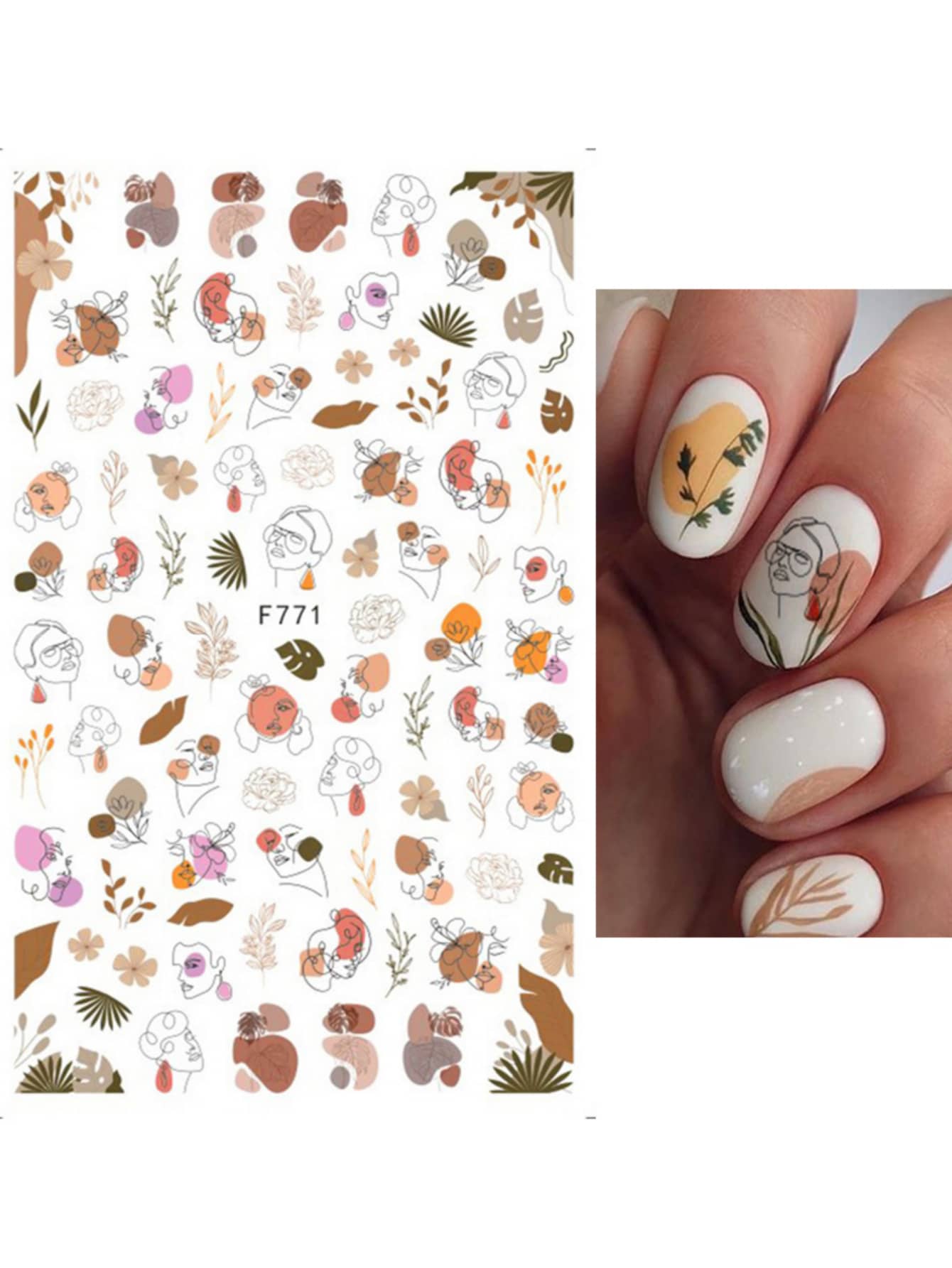 Miss Colour Nail Stickers para Uñas Rostros Abstractos y Diseños Botánicos F771