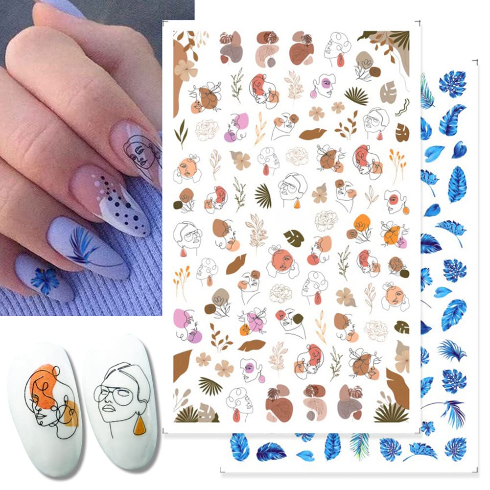 Miss Colour Nail Stickers para Uñas Rostros Abstractos y Diseños Botánicos F771