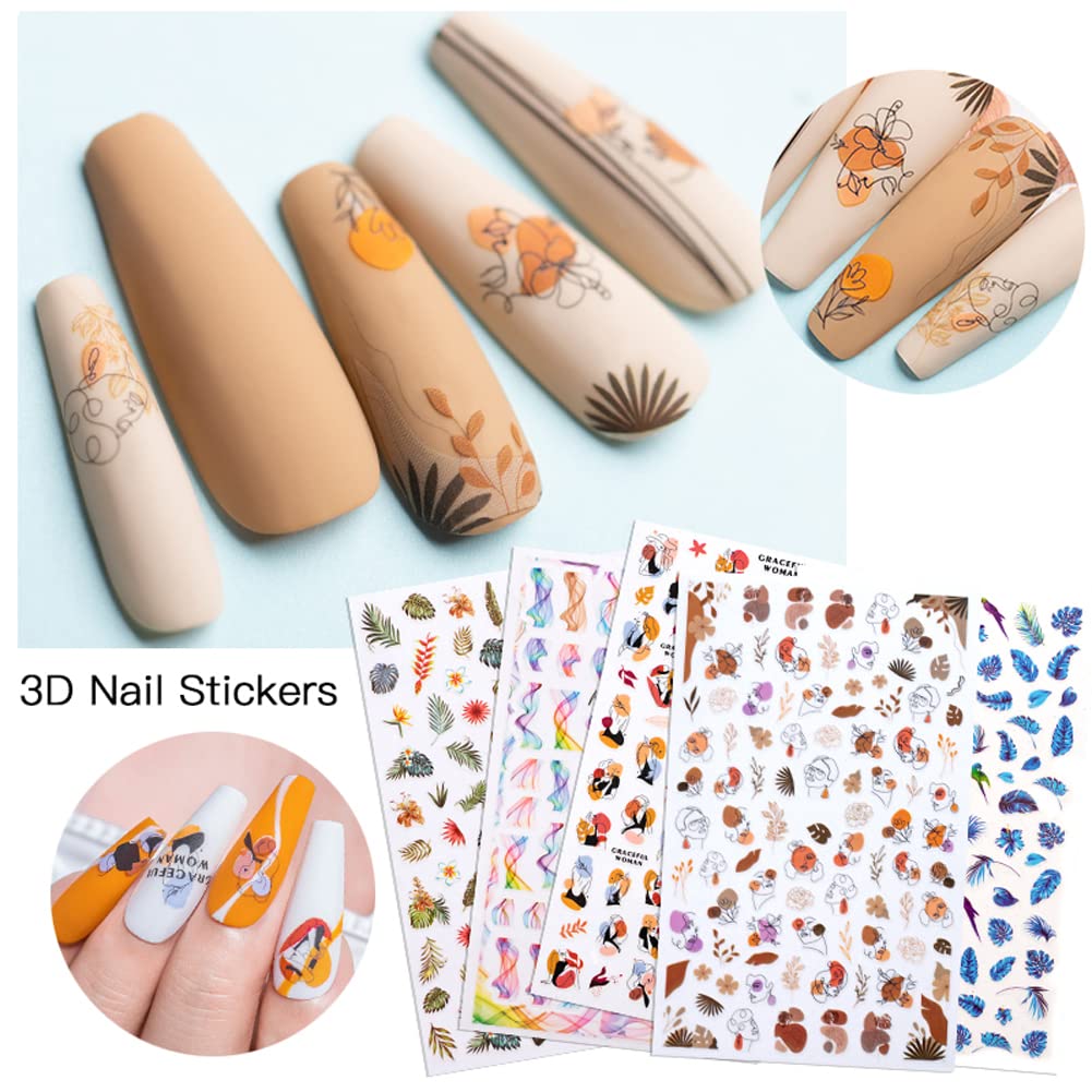 Miss Colour Nail Stickers para Uñas Rostros Abstractos y Diseños Botánicos F771
