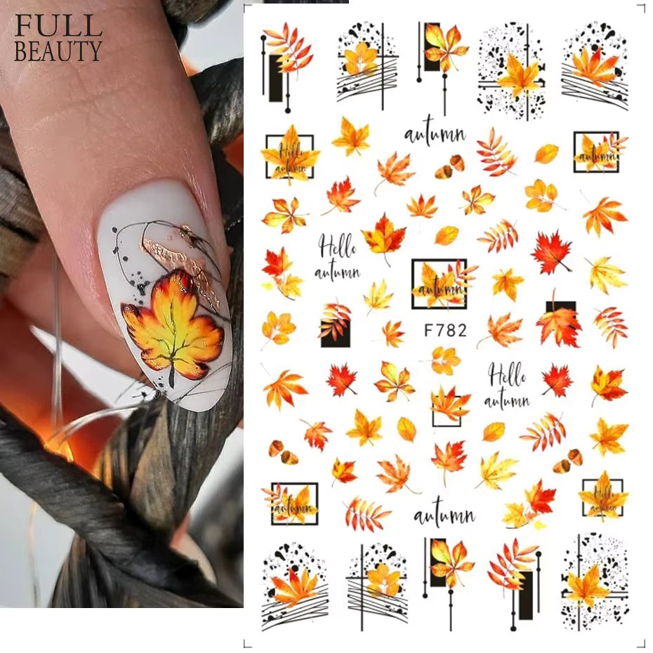 Spiral Nail Stickers F782 – Hojas de Otoño, Autumn y Hello Autumn