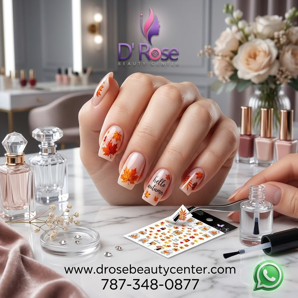 Spiral Nail Stickers F782 – Hojas de Otoño, Autumn y Hello Autumn