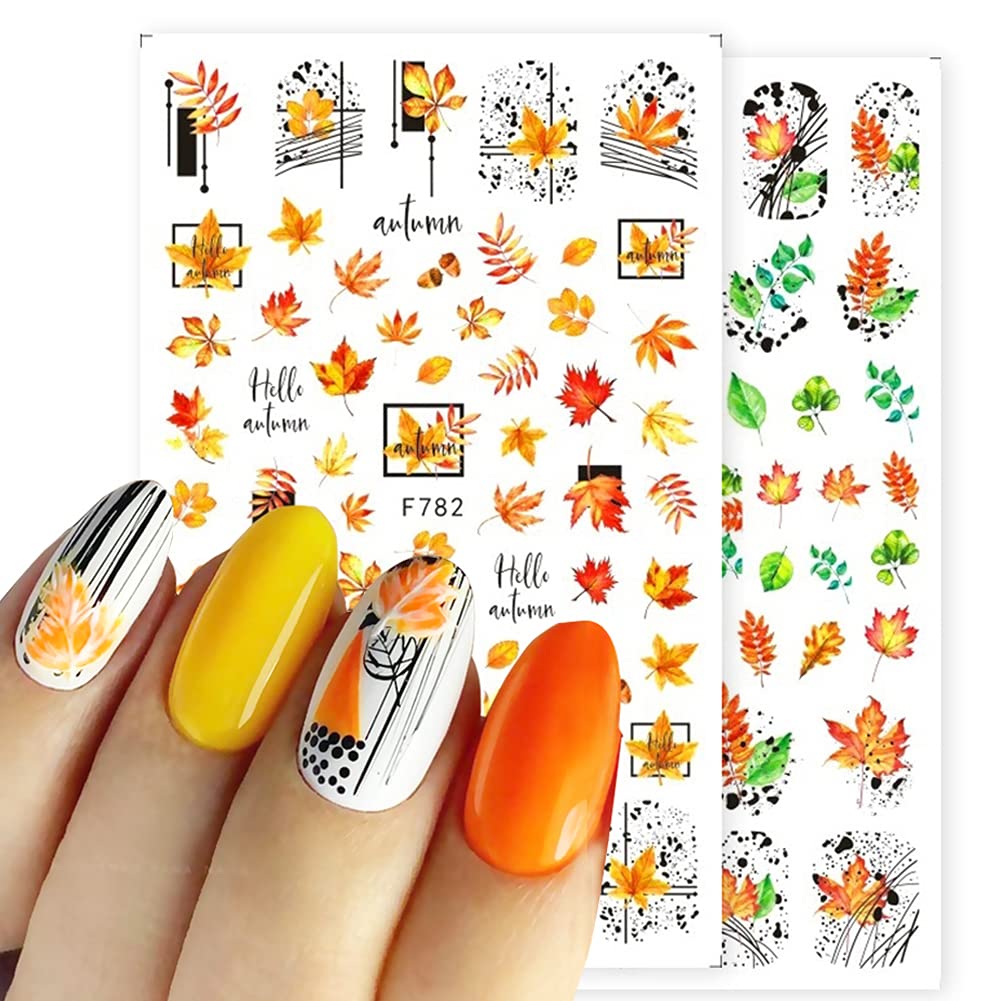 Spiral Nail Stickers F782 – Hojas de Otoño, Autumn y Hello Autumn