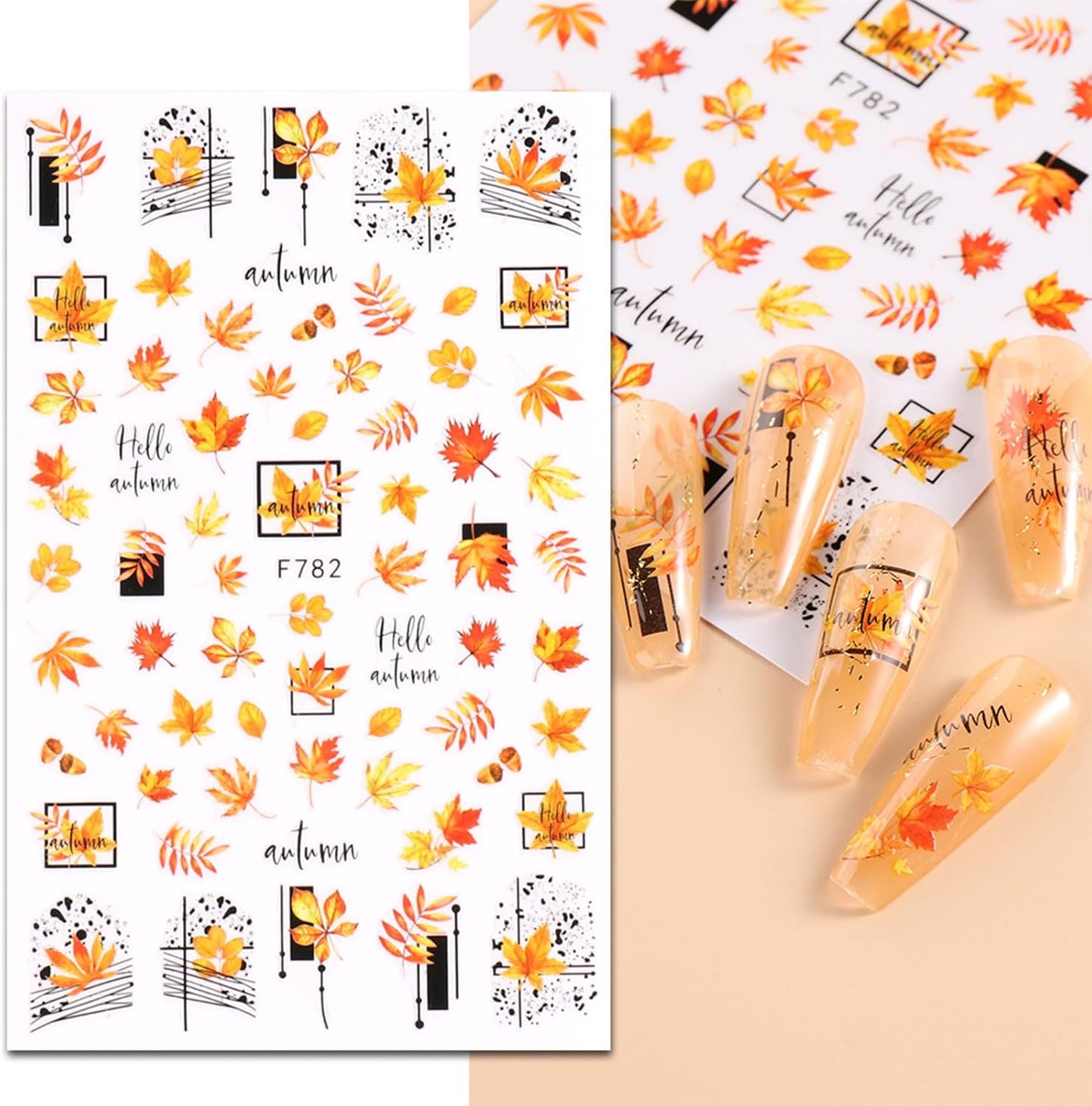 Spiral Nail Stickers F782 – Hojas de Otoño, Autumn y Hello Autumn