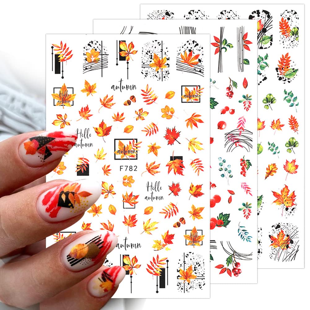 Spiral Nail Stickers F782 – Hojas de Otoño, Autumn y Hello Autumn