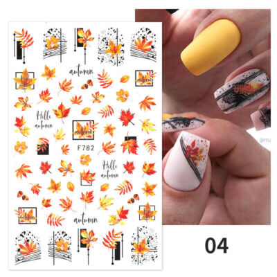Spiral Nail Stickers F782 – Hojas de Otoño, Autumn y Hello Autumn