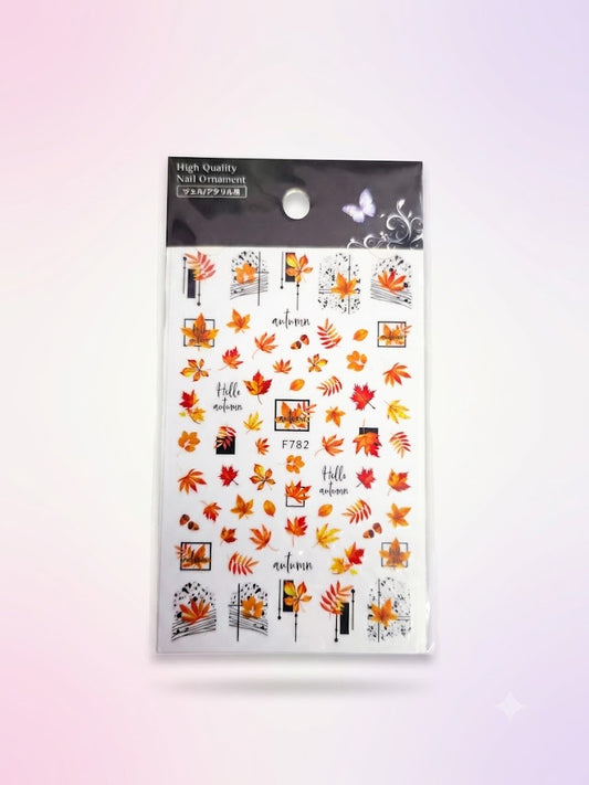 Spiral Nail Stickers F782 – Hojas de Otoño, Autumn y Hello Autumn