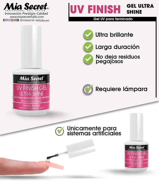 💅✨ Finish Gel Ultra Shine UV Mia Secret 0.5 oz – Brillo Profesional Sin Residuos ✨💅