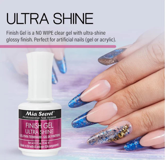 💅✨ Finish Gel Ultra Shine UV Mia Secret 0.5 oz – Brillo Profesional Sin Residuos ✨💅