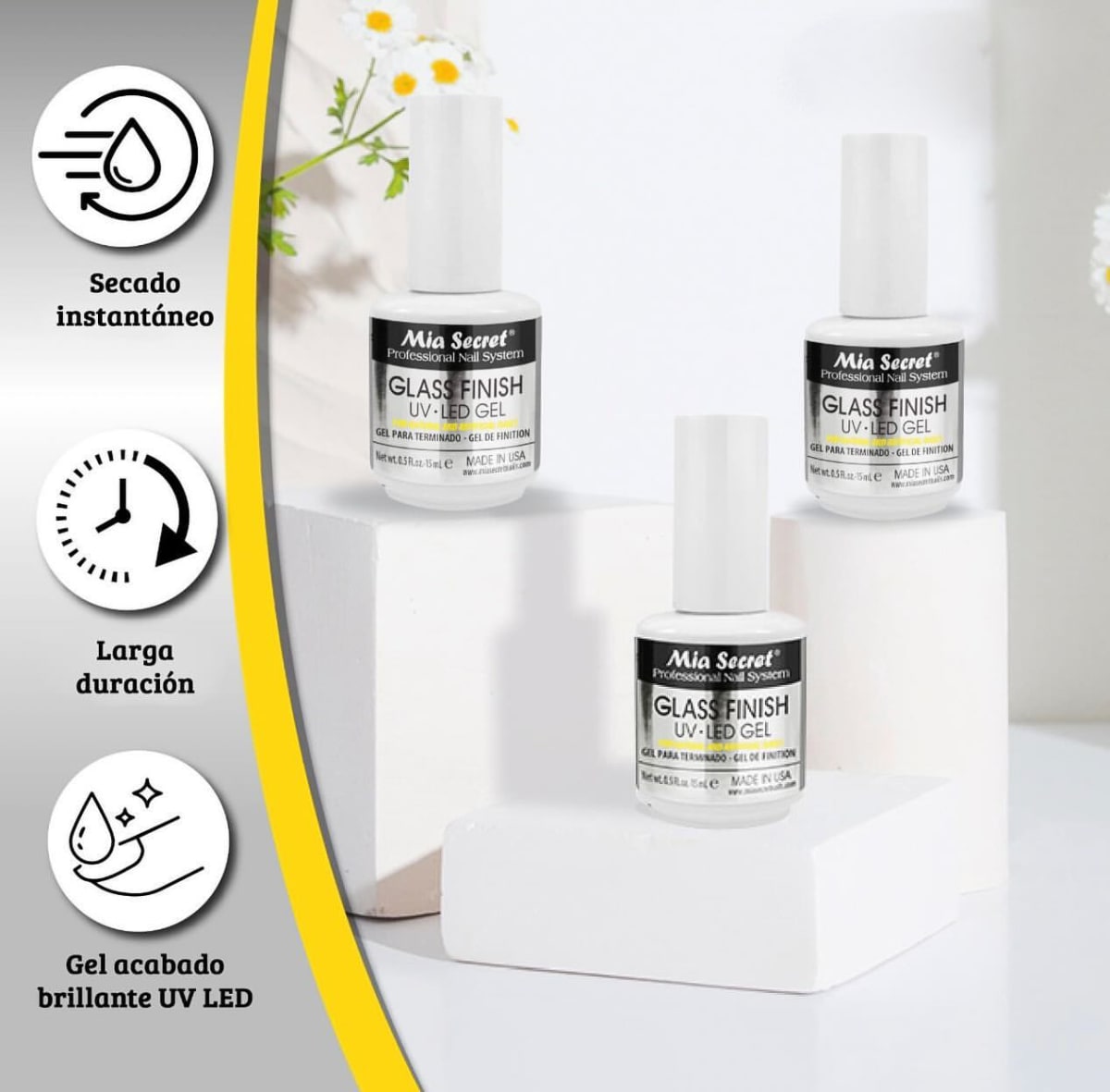 💅✨ Mia Secret® Glass Finish UV-LED Gel 0.5 oz FG-6S — Top Coat Profesional Ultra Brillante para Uñas ✨💅