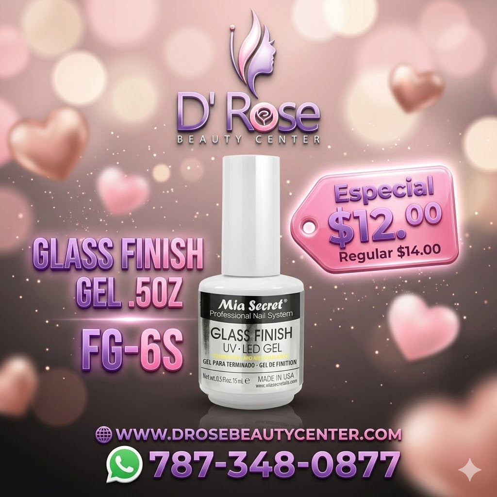 💅✨ Mia Secret® Glass Finish UV-LED Gel 0.5 oz FG-6S — Top Coat Profesional Ultra Brillante para Uñas ✨💅