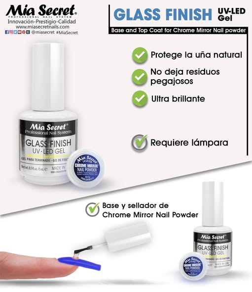 💅✨ Mia Secret® Glass Finish UV-LED Gel 0.5 oz FG-6S — Top Coat Profesional Ultra Brillante para Uñas ✨💅