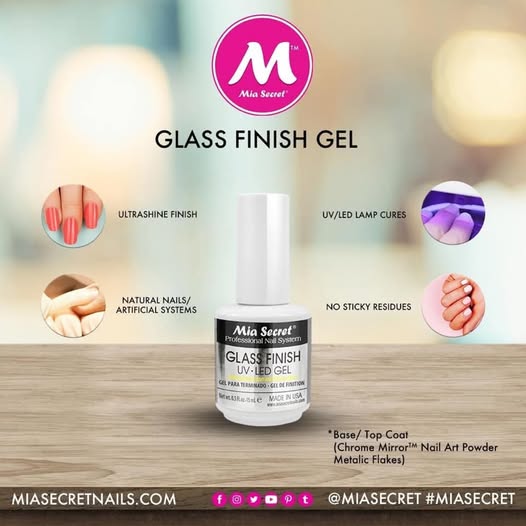 💅✨ Mia Secret® Glass Finish UV-LED Gel 0.5 oz FG-6S — Top Coat Profesional Ultra Brillante para Uñas ✨💅