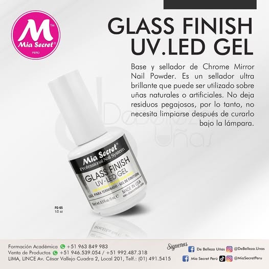 💅✨ Mia Secret® Glass Finish UV-LED Gel 0.5 oz FG-6S — Top Coat Profesional Ultra Brillante para Uñas ✨💅