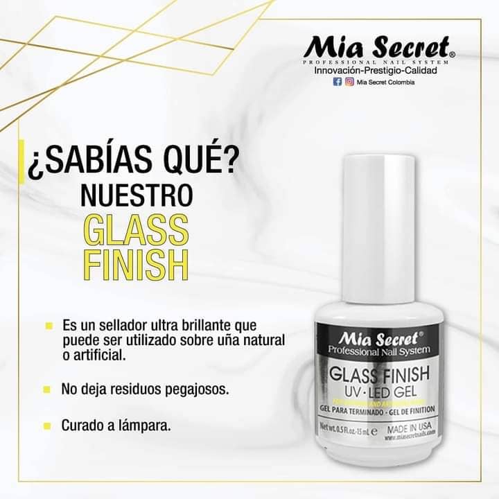 💅✨ Mia Secret® Glass Finish UV-LED Gel 0.5 oz FG-6S — Top Coat Profesional Ultra Brillante para Uñas ✨💅