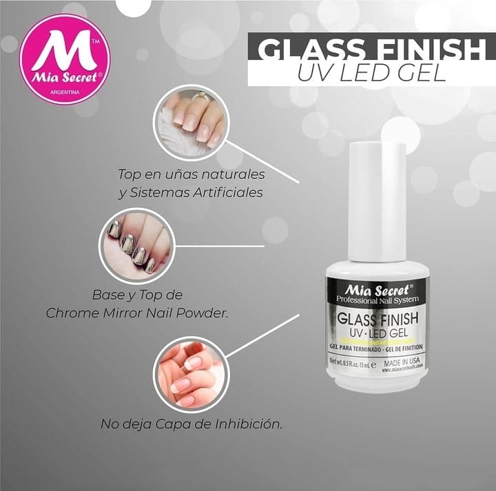 💅✨ Mia Secret® Glass Finish UV-LED Gel 0.5 oz FG-6S — Top Coat Profesional Ultra Brillante para Uñas ✨💅
