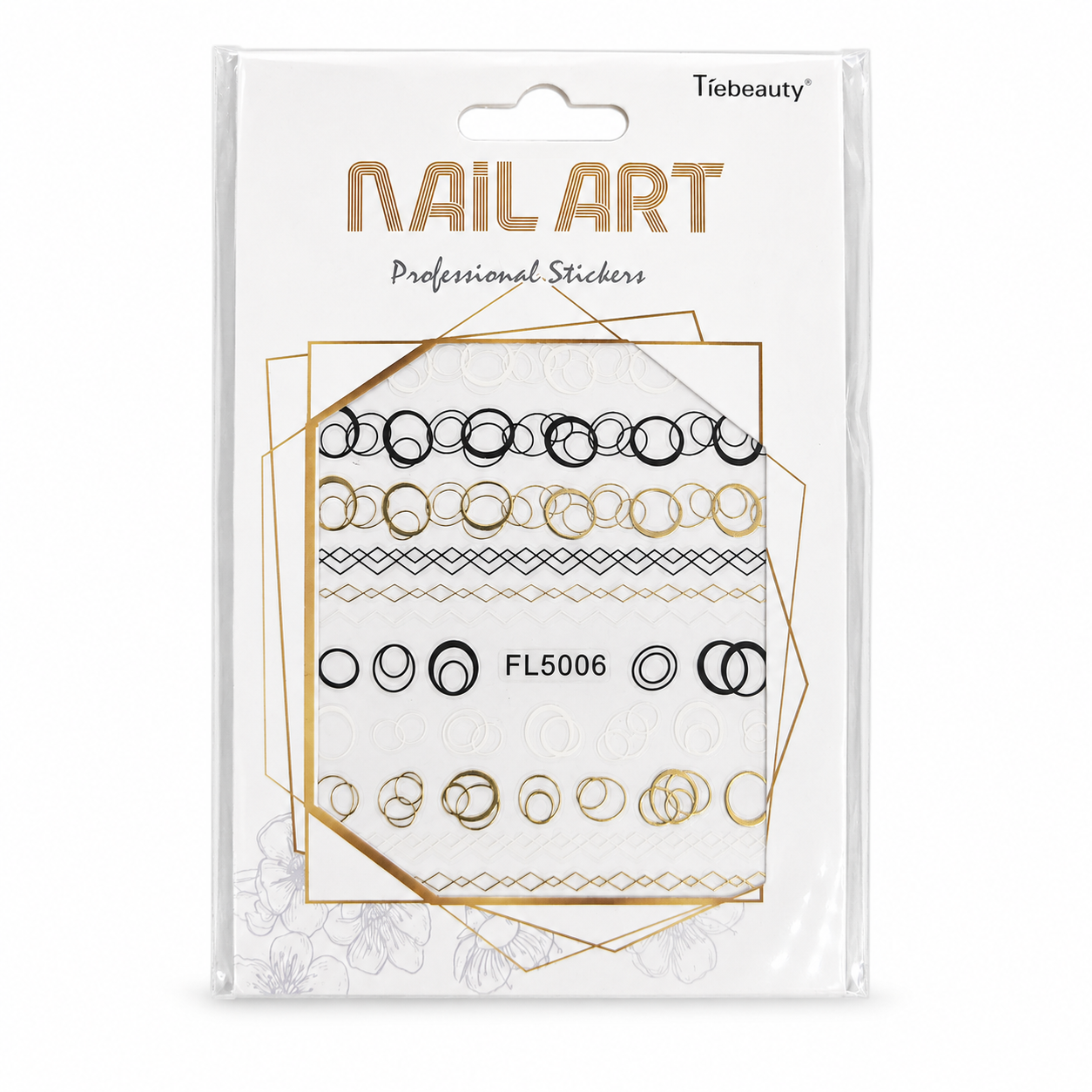 💅 Tíebeauty Nail Art Professional Stickers FL5006 Negro, Dorado y Blanco