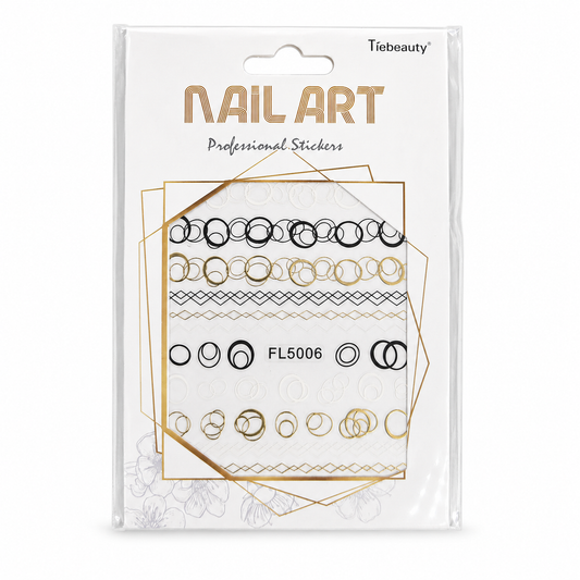 💅 Tíebeauty Nail Art Professional Stickers FL5006 Negro, Dorado y Blanco