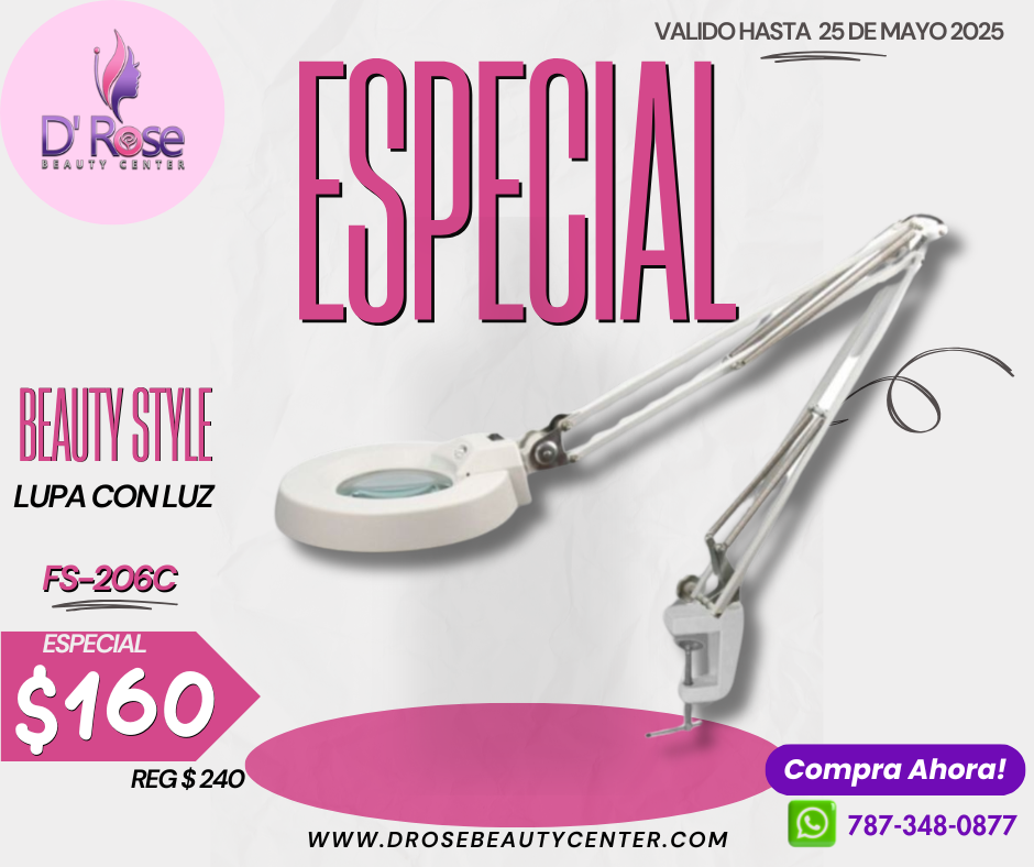 Ikonna Lupa con Luz Led para Estetica Color Blanco de Mesa o Camilla FS-206C