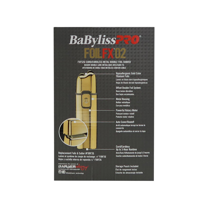 BaBylissPRO FOILFX02 Gold FXFS2G Afeitadora Profesional Double Foil Metal Shaver