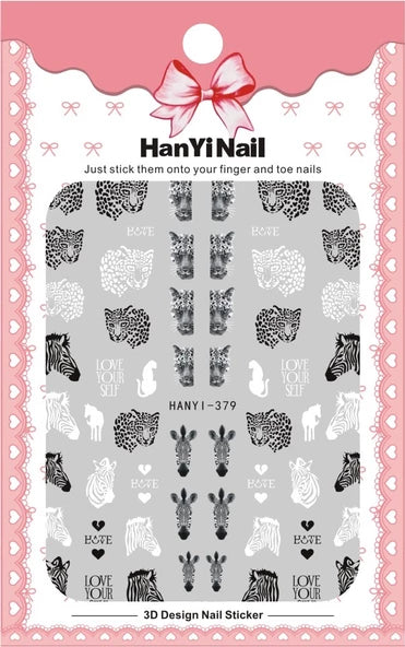 HanYi Nail Stickers 3D Animal Print Cebra y Leopardo HANYI-379