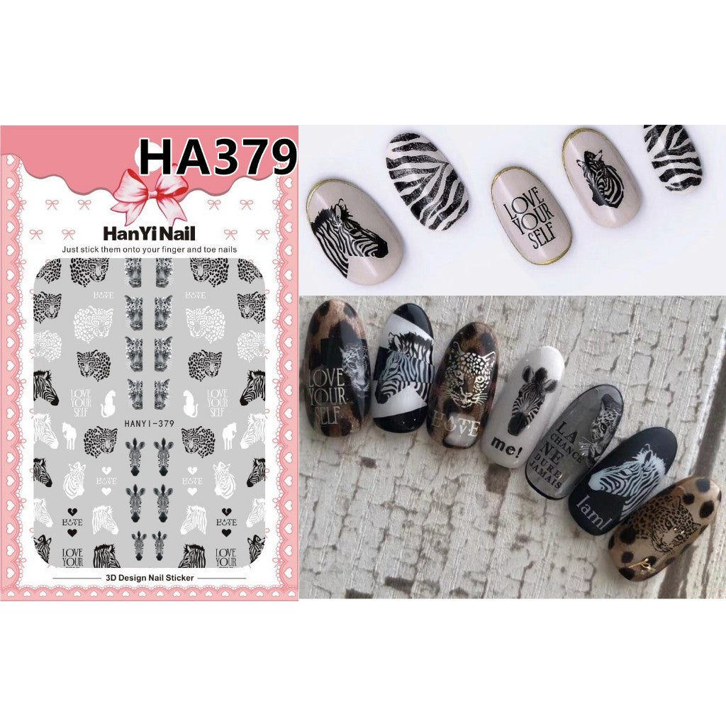 HanYi Nail Stickers 3D Animal Print Cebra y Leopardo HANYI-379