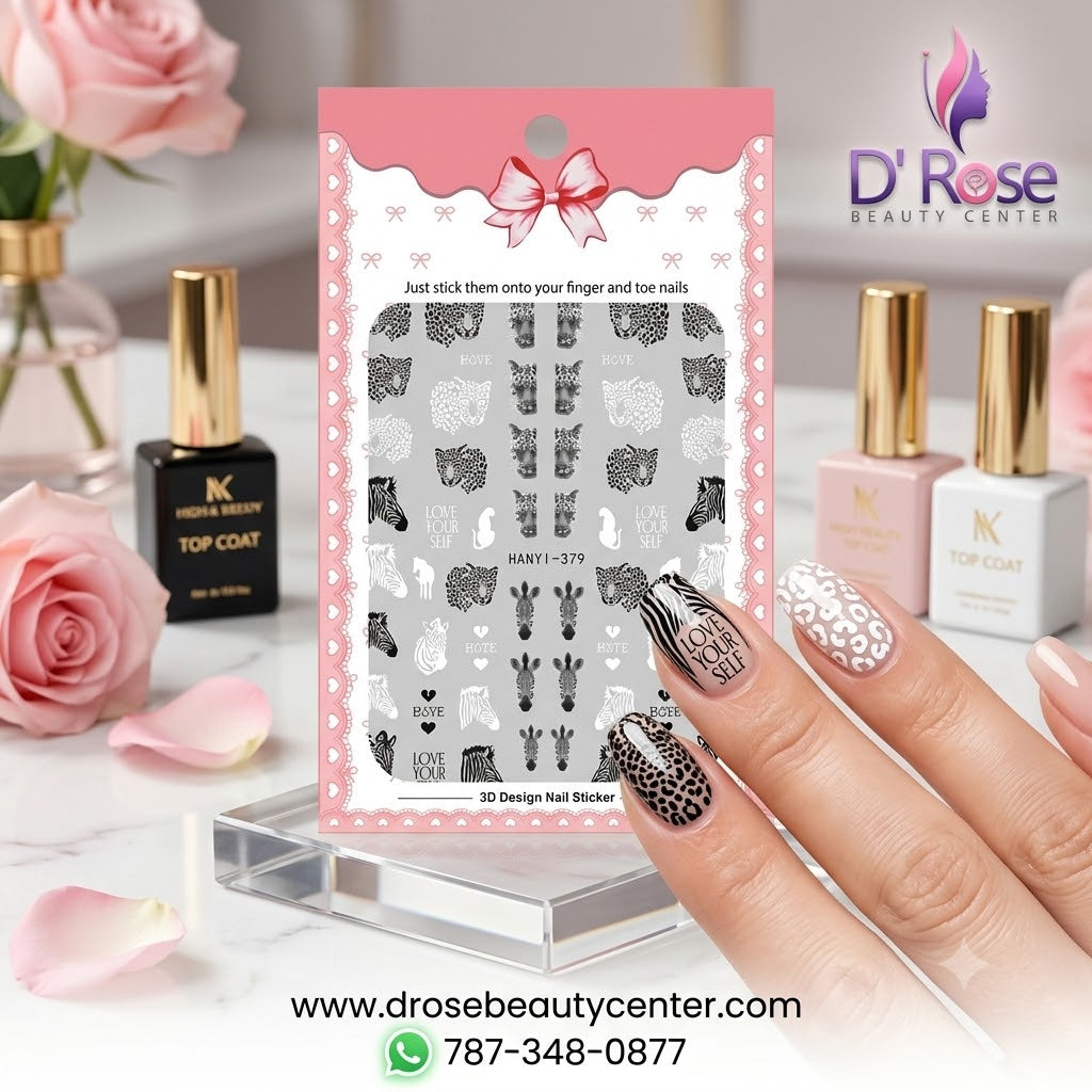 HanYi Nail Stickers 3D Animal Print Cebra y Leopardo HANYI-379