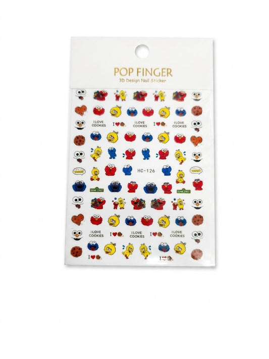 Pop Finger 3D Design Nail Stickers HC-126 – Personajes, Galletas y Diseños Divertidos
